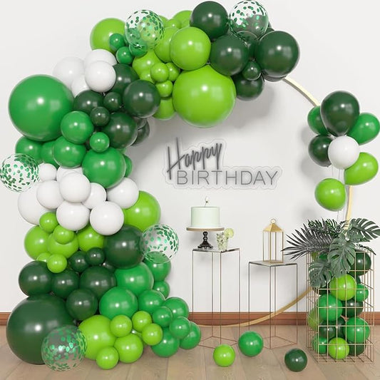 Archloon 156pcs Green Balloons Arch Garland Kit, Different Sizes 18 12 10 5inch Dark Emerald Light Lime Green Latex Confetti Balloon for Safari Jungle Baby Shower Birthday Graduation Party Decorations