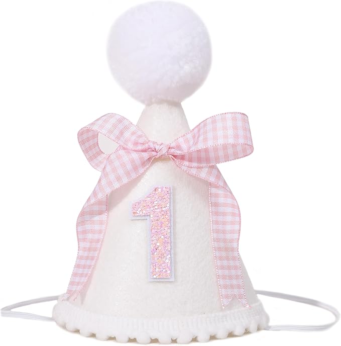Pink Bow 1st Birthday Hat - Baby Girls 1st Birthday Crown, Pink First Birthday Decoration, Princess 1st Birthday Decor for Girls, Cake Smash Props