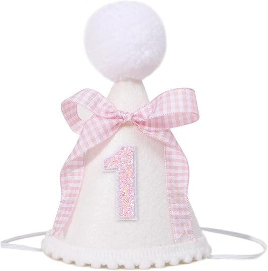 Pink Bow 1st Birthday Hat - Baby Girls 1st Birthday Crown, Pink First Birthday Decoration, Princess 1st Birthday Decor for Girls, Cake Smash Props