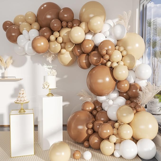 MEBAY Boho Balloons Garland Arch Kit, 146 Pcs Brown Nude White Balloons Different Sizes for Girls Baby Shower Garden Tea Party Bachelorette Birthday Wedding Decorations
