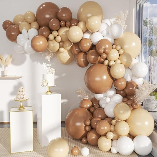 MEBAY Boho Balloons Garland Arch Kit, 146 Pcs Brown Nude White Balloons Different Sizes for Girls Baby Shower Garden Tea Party Bachelorette Birthday Wedding Decorations