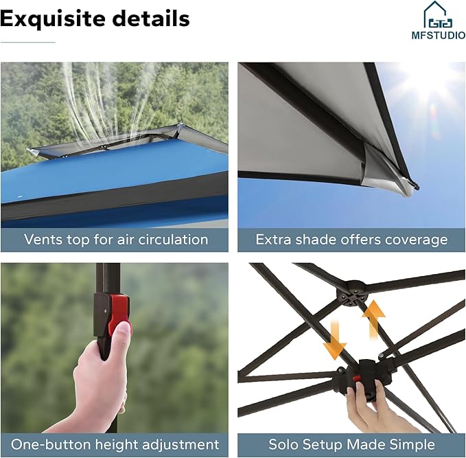 MFSTUDIO 13x13 Outdoor Pop Up Canopy Tent,Easy Set up Straight Leg Outdoor Canopies One Push Folding Instant Shelter Tents for Beach,Party and Camping, 169 Sq. Ft of Shade