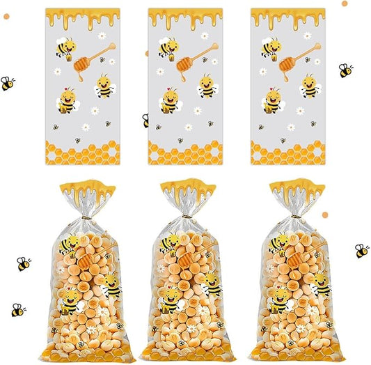 iNINGER 50 Pcs Little Bee Cellophane Treat Bags with Twist Ties, Sweets Gift Bags for Girls Children Party Favors,Small Sweet Bags for Candy,Colorful Goodie Bags for Baby Shower Birthday Decoration
