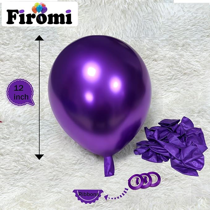 Firomi Metallic Purple Balloons 12-inch 100 Pack Helium Big Shiny Round Chrome Purple Thicken Latex Balloon for Birthday Party Bridal Shower Purple Party Balloons (with 3 Ribbons)