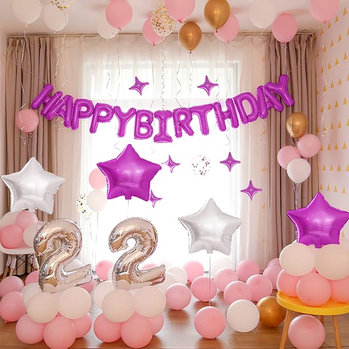 CANREVEL Happy Birthday Banner 13pcs 16 Inch Mylar Foil Letters with 12pcs Star Balloons Birthday Party Decorations for Kids and Adults - 3D Hot Pink