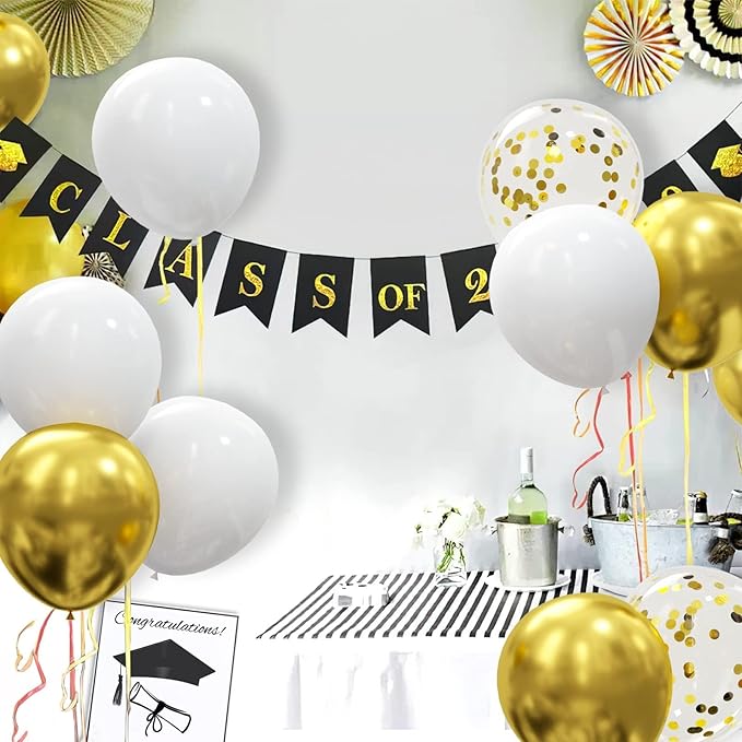 62pcs Gold White Balloons Kit - 12 Inches Gold White Confetti Party Decoration Balloons for Graduation Baby Shower Birthday Wedding Party Decorations Supplies