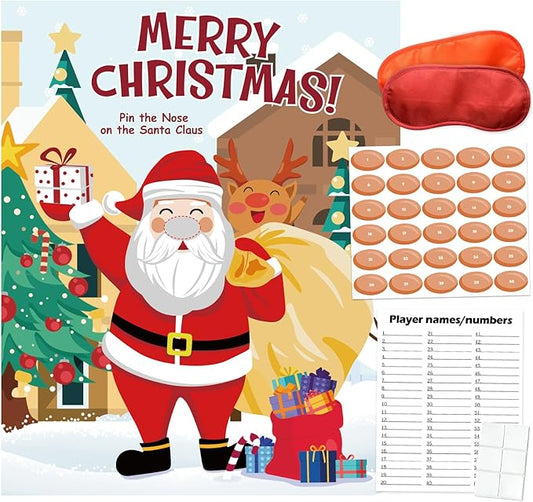 PARTYLOUD Pin The Nose on The Santa Claus, Christmas Party Games, Christmas Holiday Party Games Supplies for Kids Families Adult Groups