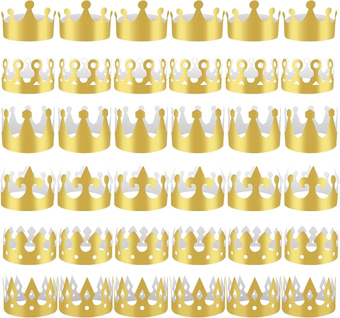 36 Pieces Paper Crowns Golden Party Crowns Princess Prince Crown Birthday Party King Hats for Adults