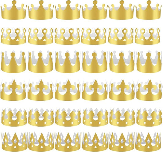 36 Pieces Paper Crowns Golden Party Crowns Princess Prince Crown Birthday Party King Hats for Adults