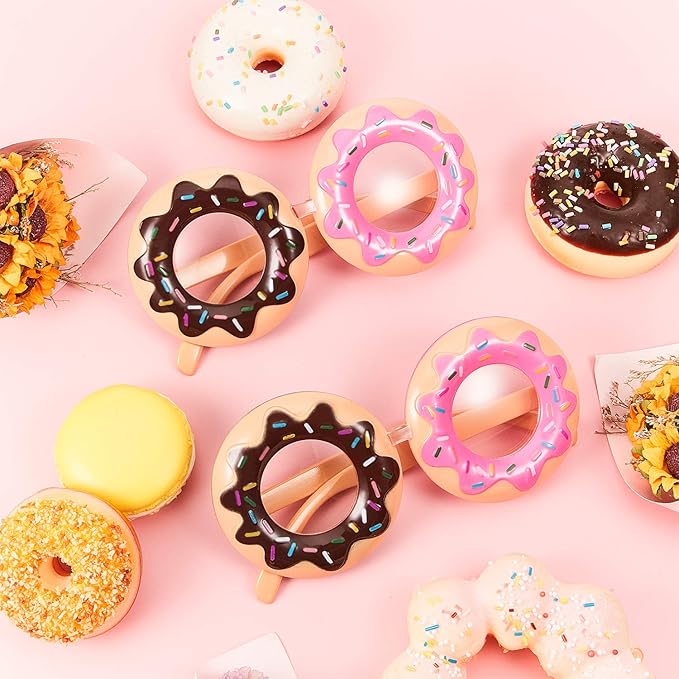Frienda 2 Pieces Donut Glasses Donut Costume Glasses Novelty Party Donut Eyeglasses for Funny Snack Party Donut Birthday Party Favors Accessories