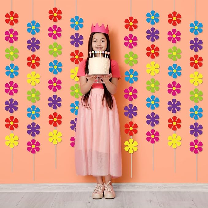 12 Packs Flower Paper Garland kit Decorations Spring Hippie Flower Paper Cutouts 60's Hippie Party Banners Groovy Hanging Swirl Peace and Love for Birthday Party Baby Shower Home Favor Supplies