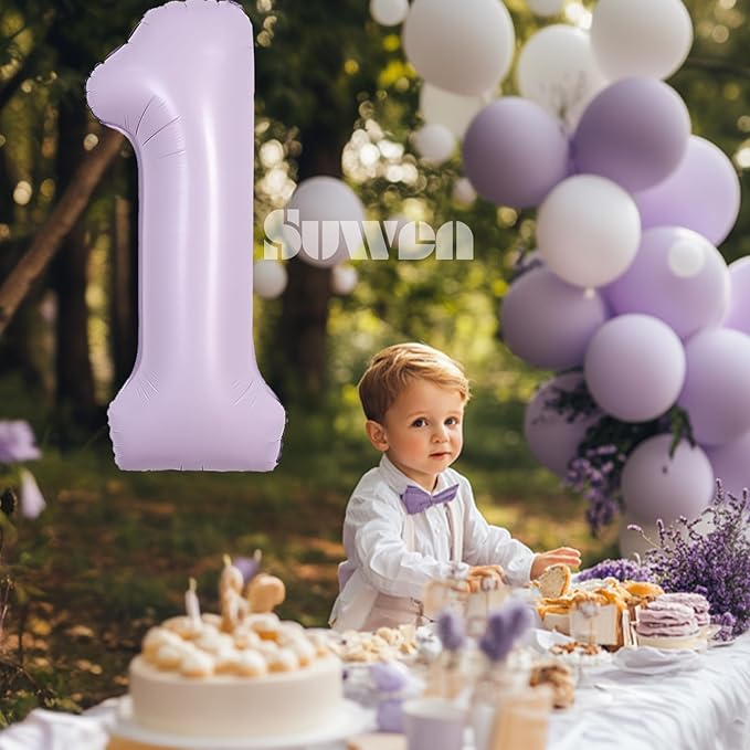 SUWEN 40 Inch Light Purple Large 1 Balloon Number Big Foil Helium Lavender Number Balloons Huge Mylar 0-9 Giant Jumbo Happy 1st Birthday Party Anniversary Decorations