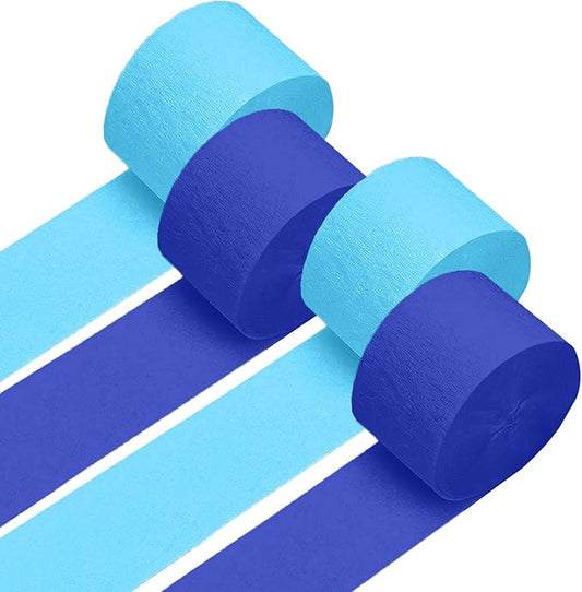 4 Crepe Paper Streamers Rolls, 328ft Pack of Royal Blue and Blue Crepe Paper for Birthday Baby Shower Wedding Graduation Party Decorations (1.8 inch x 82 ft/Roll)