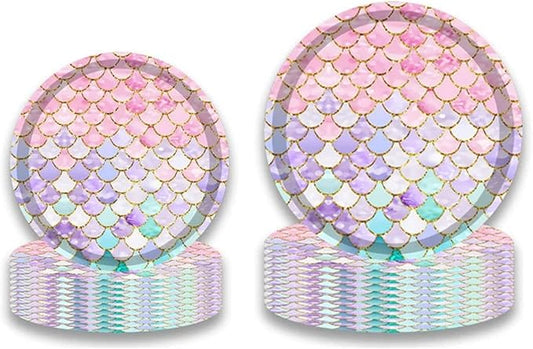 MaitianGuyou Mermaid Disposable Party Plates,40-Pack 9 Inch Paper Plates & 40-Pack 7 Inch Dessert Plates for Birthday, Party, Retirement,Appetizer,Wedding Bridal Baby Shower(Mermaid)