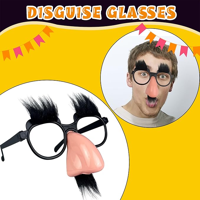 30 PCS Disguise Glasses with Funny Nose Funny Glasses with Eyebrows and Mustache Party Favors for Costume Halloween and Birthday Parties