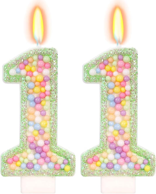 Green Birthday Candles - Number 11 Candle, Colorful Macaron Candles, 11 Birthday Decorations for Boys Girls, Green Cake Decorations, Theme Party Supplies