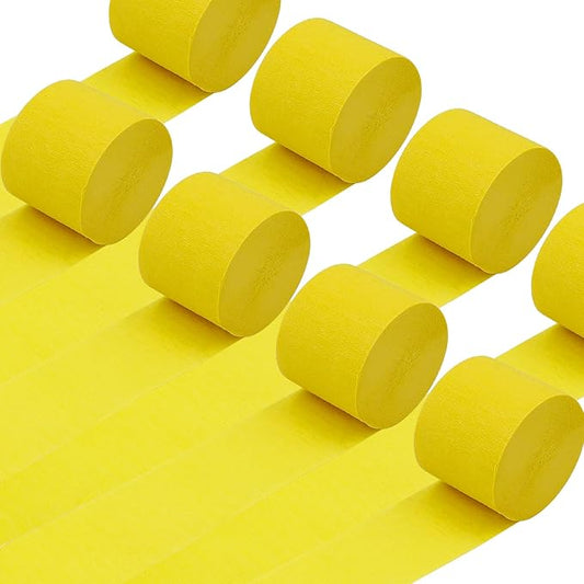 8 Rolls Yellow Crepe Paper Roll Party Streamers Photo Booth Backdrop Party Supplies for New Year Birthday Engagement Wedding Christmas Thanksgiving Party Decorations（Total 656ft, 1.8Inch x 82Ft/Roll）