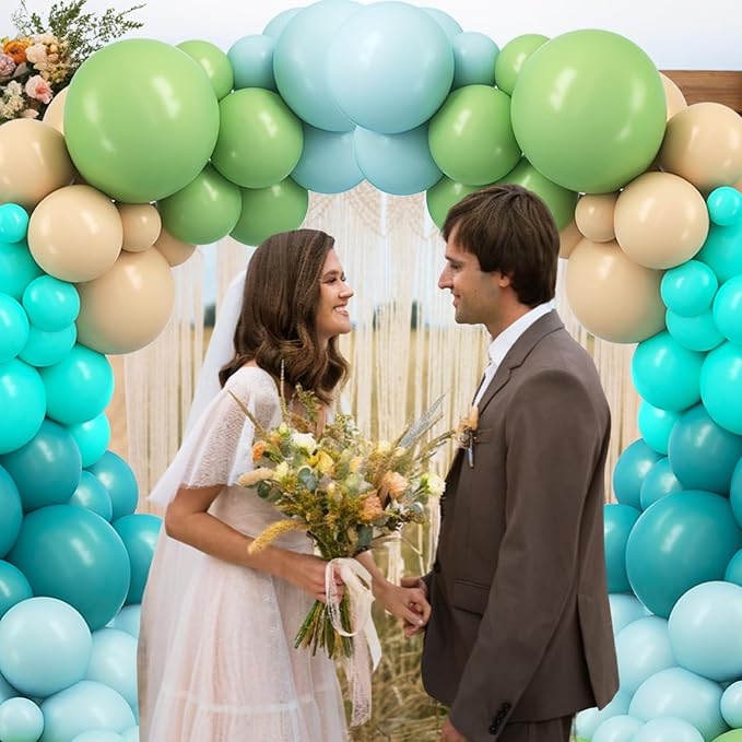 Kelfara 128Pcs Dusty Blue and Sage Green Balloon Garland Arch Kit, 18 12 10 5 inch Retro Avocado Teal Nude Balloons for Baby Shower Jungle Wedding Boho Birthday Party Decorations