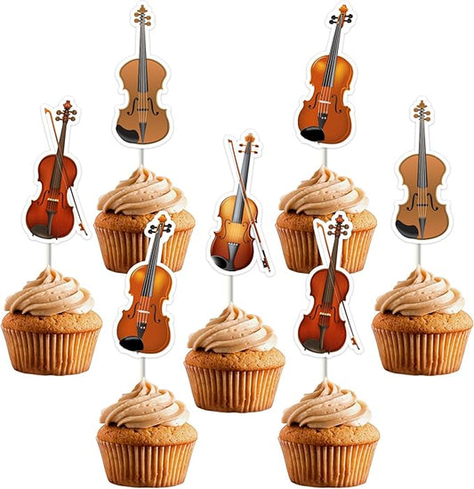 Violin Themed Party Decorations - 36pcs Violin Cupcake Toppers, Double-Sided Printed Violin Cake Decorations for Musical Instrument Themed Birthday Baby Shower Wedding Party Supplies
