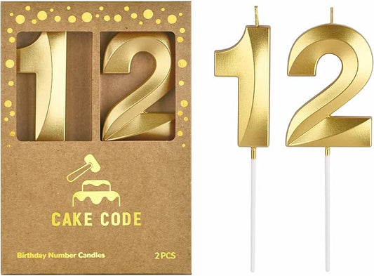 2.76 Inch Diamond Gold 12 Number Birthday Candles, Gold Number Candles, Cake Number Candles, Party Celebration