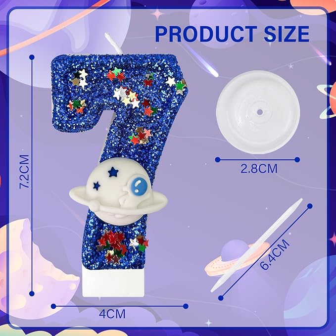 HXOUSE Spaceship Number 7 Birthday Candles - Planet Theme Birthday Candles for Cake - Astronaut Party Celebration Candles for Boys & Girls (Number 7)