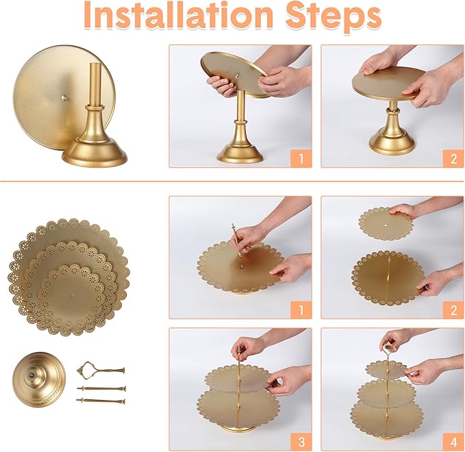 Garvee 7 Pcs Gold Metal Cake Stand Set, Dessert Table Display Set with 3 Sizes Round Pedestal Stands Tiered Cupcake Holder Display Risers for Party, Wedding, Birthday, Baby Shower, Anniversary