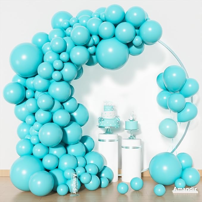 Amandir 153pcs Teal Balloons Arch Garland Kit Different Sizes 18 12 10 5 Inch Turquoise Dark Teal Blue Aqua Latex Balloon for Birthday Wedding Gender Reveal Engagements Mermaid Pool Party Decorations