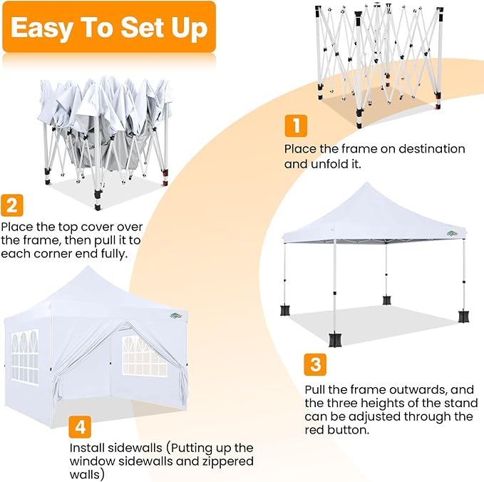 COBIZI 10x10 Pop Up Canopy with 4 Sidewalls, Canopy Tent 10x10 for Parties, Backyard, Commercial, Waterproof and Portable Instant Shelter UV50+ Outdoor Gazebo with 4 Sandbags(Pure White)