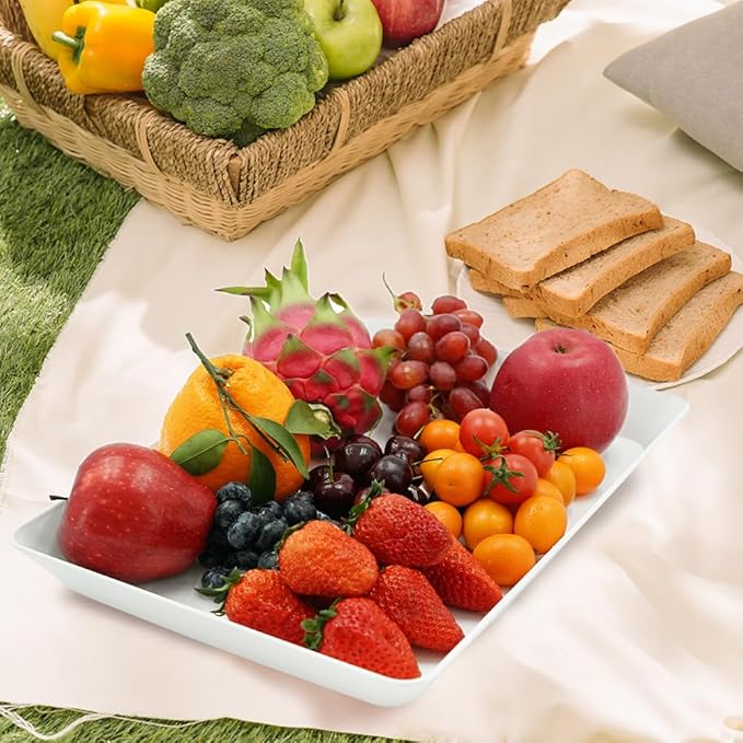 Serving Tray Platter, 5 Pcs Food Tray for Veggie Fruit Snack Dessert Cookie Cheese, Food Trays for Party Supplies Display, Plastic Platters for Serving Food, Large White Trays, BPA Free