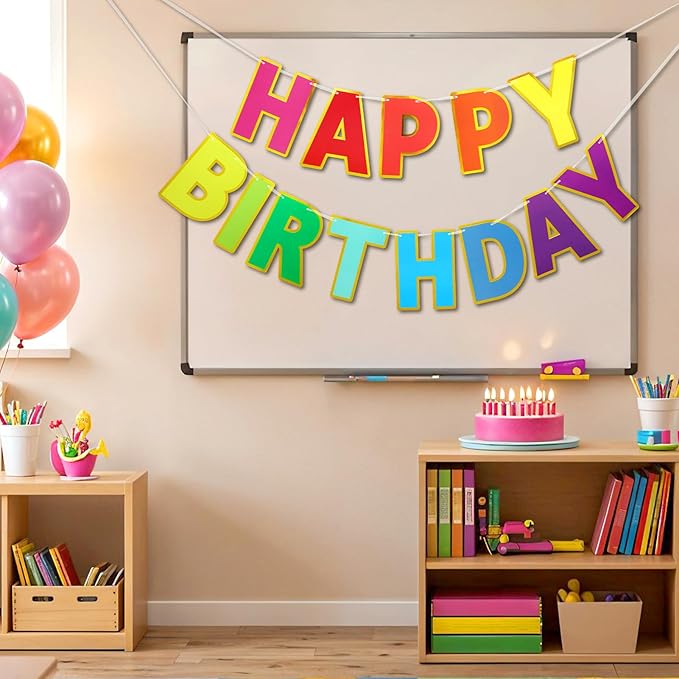 Happy Birthday Banner - 9 ft Pre-Strung Backdrop Sign for Women, Men, Girls, Boys - No DIY Colorful Birthday Decorations & Party Supplies