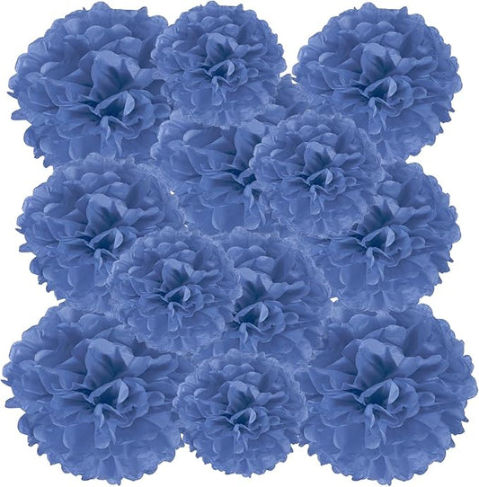 PATIKIL 8" 10" 12" Tissue Paper Pom Poms, 12PCS Pom Poms Paper Flowers Ball Tissue Paper Flowers Assorted Size for Wedding Bridal Shower Birthday Party Backdrop Decoration, Navy Blue