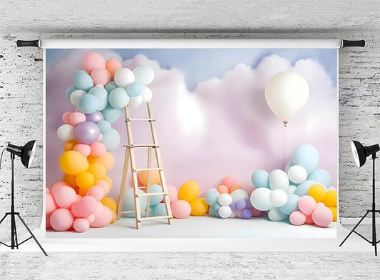 Kate Colorful Balloons Birthday Backdrop for Kids Cake Smash Cloud Home Party Decoration Background Photo Fabric Props (10x6.5ft)