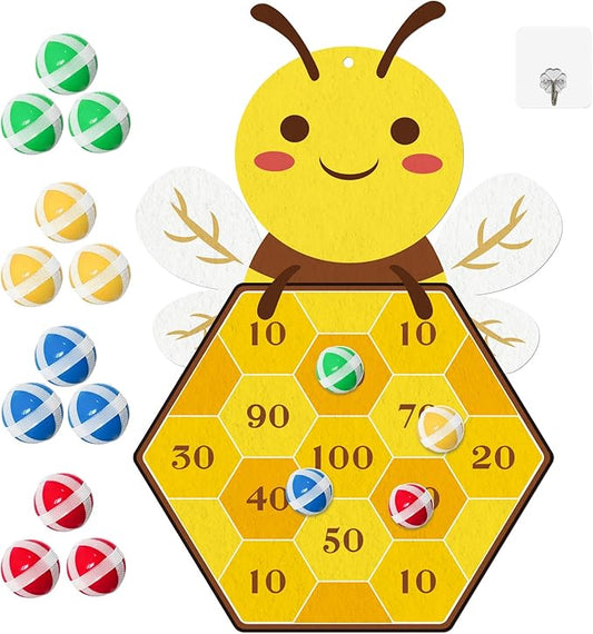 Yquqwn Bee Dart Game for Kids, Cute Bee Toss Game Includes 12 Sticky Balls and Hanging Hook for Birthday Party Games Family Gatherings Indoor Outdoor Activities Gifts