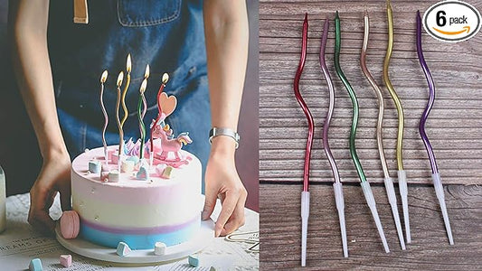 Twisty Birthday Candles Set,Metallic Colorful Curly Coil Candles,Creative Fun Long Thin Wedding Birthday Candles Set,Party Supplies,Cake Decoration,6 Pack (Mix)