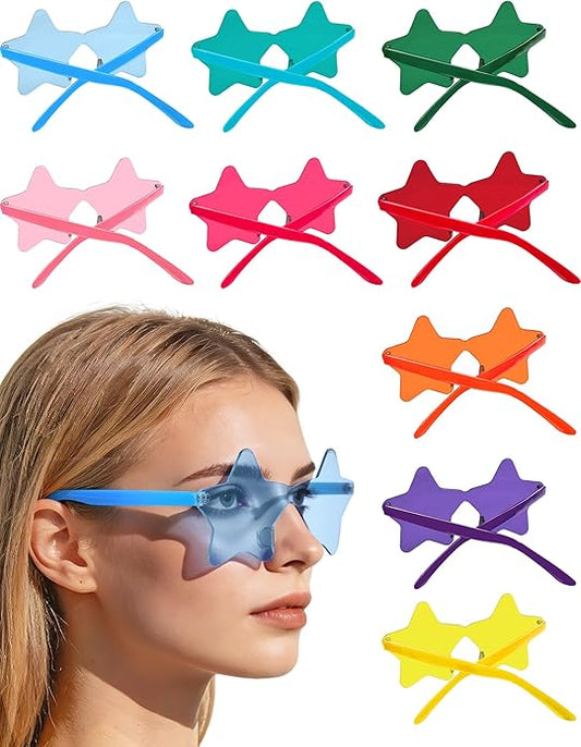 9 Pack Star Sunglasses, Colorful Rimless Star Shaped Glasses, Unisex Party Favors Supplies for Beach, Pool, Outdoors