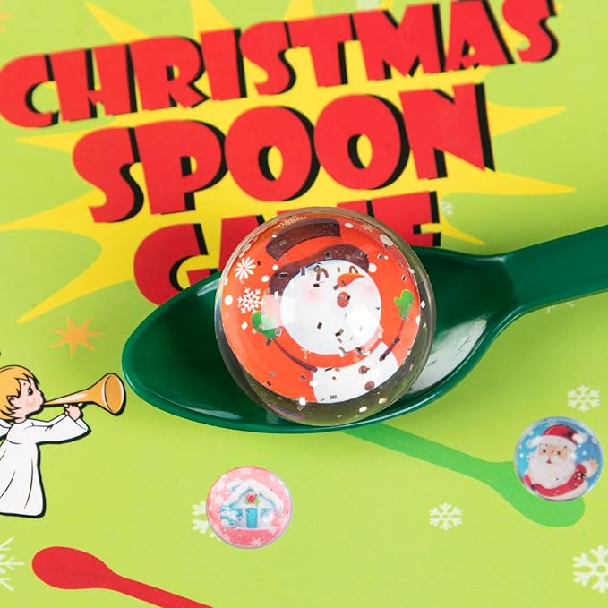 Christmas Game Bouncy Ball Spoon Relay Race Toy for Adults Indoor Outdoor Decorations Xmas/Holiday/Winter Party Supplies Favors