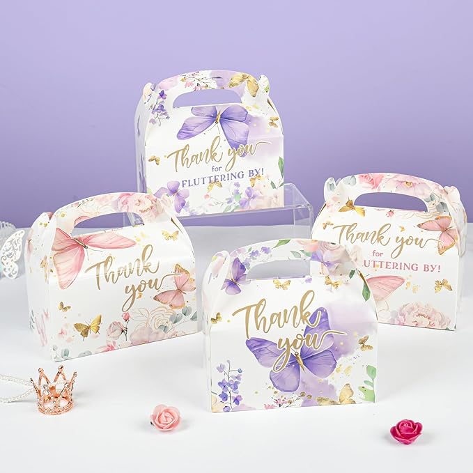 DjinnGlory 36-Pack Butterfly Party Favor Treat Boxes, Small Cute Gable Boxes for Girls Party Giveaways and Small Business 6.18x3.58x3.39 Inches