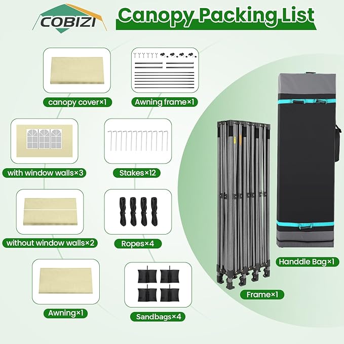 COBIZI 10X30 Pop Up Canopy Tent Heavy Duty with Sidewalls, Outdoor Commercial Canopy with Awning, Waterproof&69 SF Extended Awning, Vendor Tent for Market, Party Events, Khaki