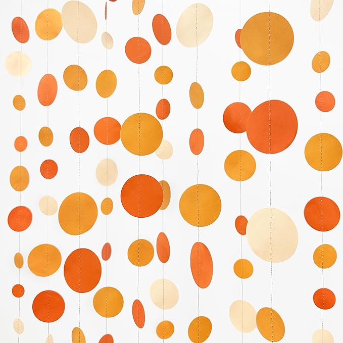 46 Ft Thanksgiving Fall Autumn Circle Dots Garland Gradient Orange Polka Dot Hanging Paper Streamer for Orange Wedding Bridal Shower Birthday Baby Shower Engagement Harvest Party Decorations Supplies