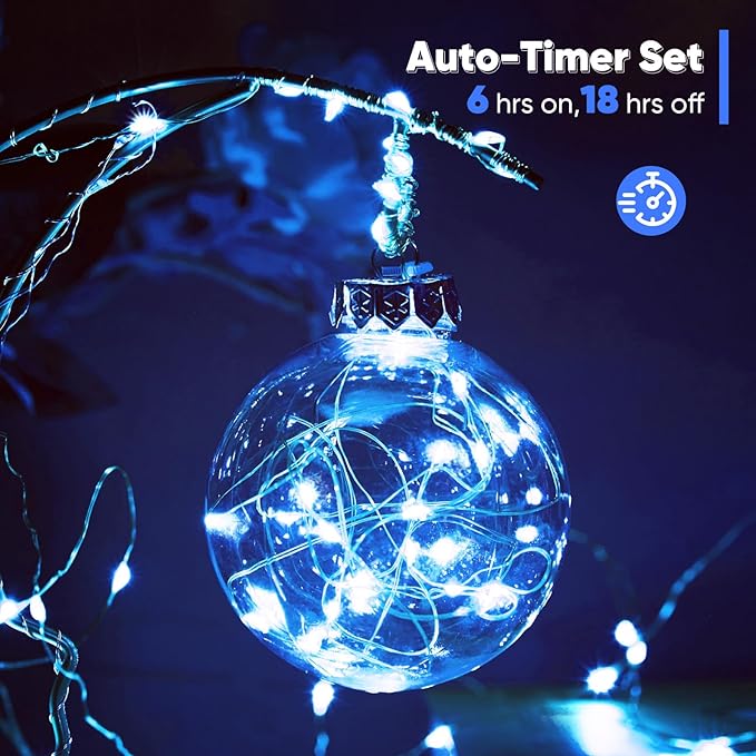 Ariceleo 1 Pack 32.8 Ft. Battery Operated Outdoor String Lights with Remote & Timer, LED Blue Fairy Lights, Waterproof Twinkle Lights for Bedroom, Dorm, Mason Jar, Wedding, Party, Christmas