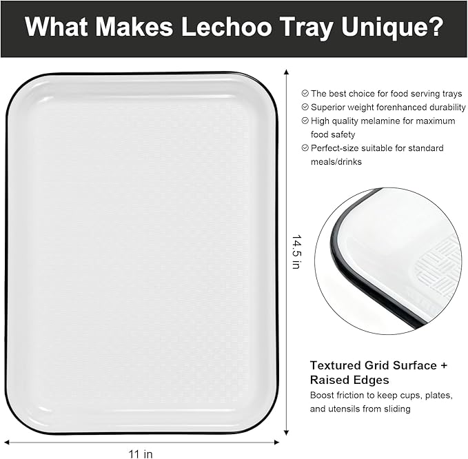 2pcs Melamine Serving Trays Set Two Tone 14.5" x 11" Large White Black Reusable Serving Platters for Cookie, Appetizer, Snack, Dessert, Party Food Display, Rectangular Party Trays and Platters