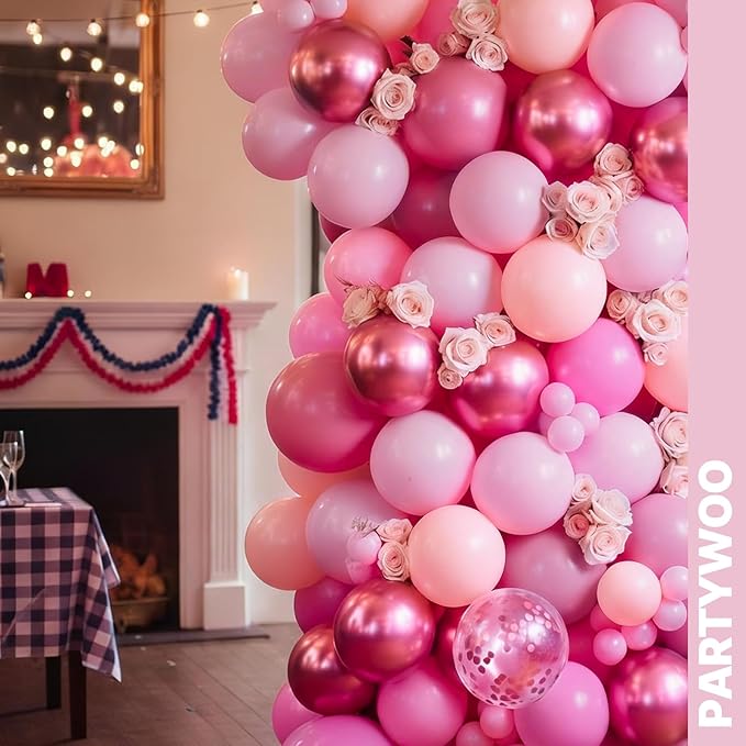 PartyWoo Pink and Gold Balloons 66pcs 12 Inch Metallic Gold Pearl Matte Hot Light Pastel Pink Confetti Balloons for Gender Reveal Baby Shower Bridal Shower Princess Birthday Party Decorations