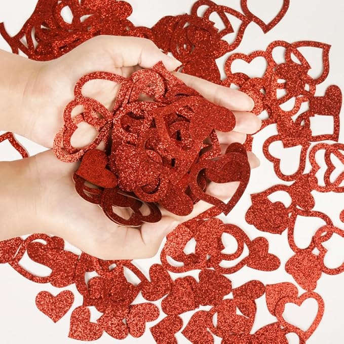 100Pcs Valentine's Day Paper Confetti Glitter Red Heart Valentine's Day Wedding Birthday Baby Shower Party Favors Love Theme Table Scatter Decorations Supplies