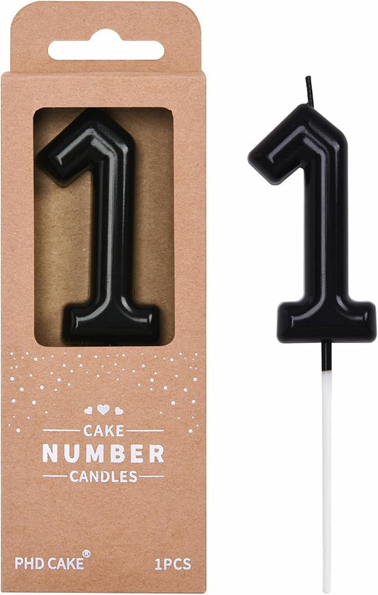 PHD CAKE 2.76 inch Classical Black 1 Number Birthday Candles, Black Number Candles, Cake Number Candles, Party Celebration