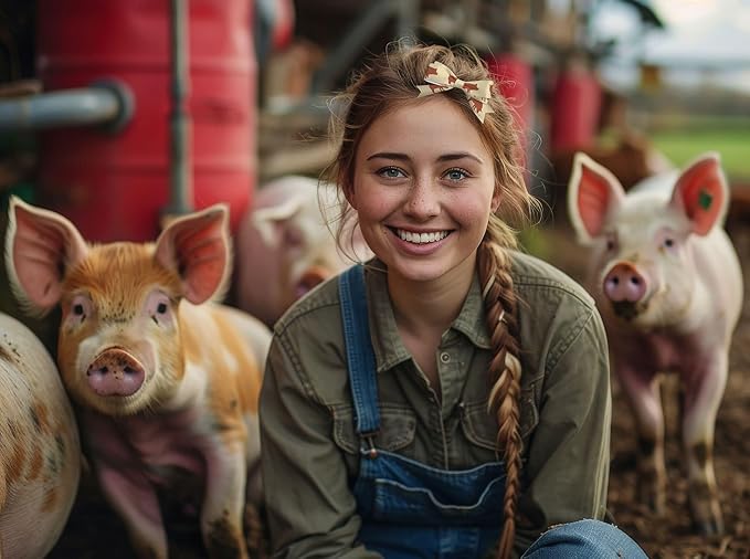 YKW Pig Silhouette Grosgrain Ribbon Set - 3 Widths (3/8", 7/8", 1.5") x 5 Yards Each - Farm Animal Pattern Ribbons in Pink, Green & Brown for Crafts, Gift Wrapping & Country Decor