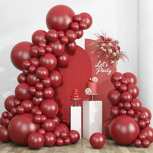 RUBFAC 135pcs Ruby Red Balloons, Cherry Dark Red Burgundy Latex Balloon Different Sizes 18 12 10 5 Inch for Garland Arch Birthday Wedding Party Decoration