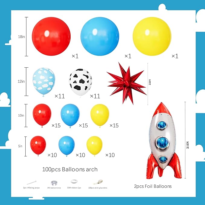 100pcs Hawaii Balloons Garland Arch Kit with Balloons for Birthday Decorations,Party Supplies for boys Girls (Rocket)