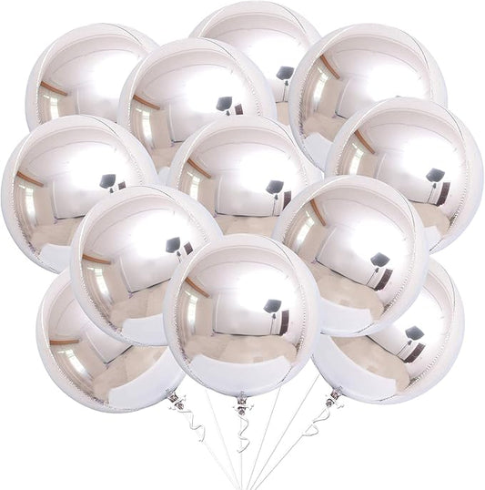 KatchOn, Huge Metallic Silver Balloons - 22 Inch, Pack of 12 | 4D Round Mylar Balloons for Silver Party Decorations, Birthday Party, Graduation Decorations 2026, Engagement, Prom Decorations 2026