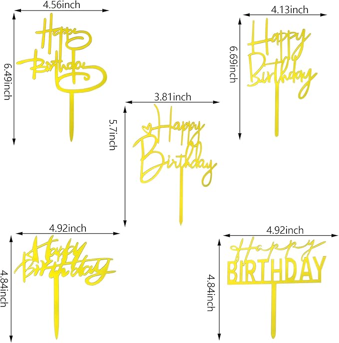 10 PCS Gold Happy Birthday Cake Topper Acrylic Cupcake Topper Birthday Supplies Decorations