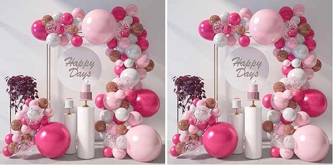 LovesTown Rose Pink Balloon Garland Kit, 150PCS Arch Kit Confetti Pink Metallic Latex Balloons for Wedding Engagement Birthday Party Decorations (Pack of 2)